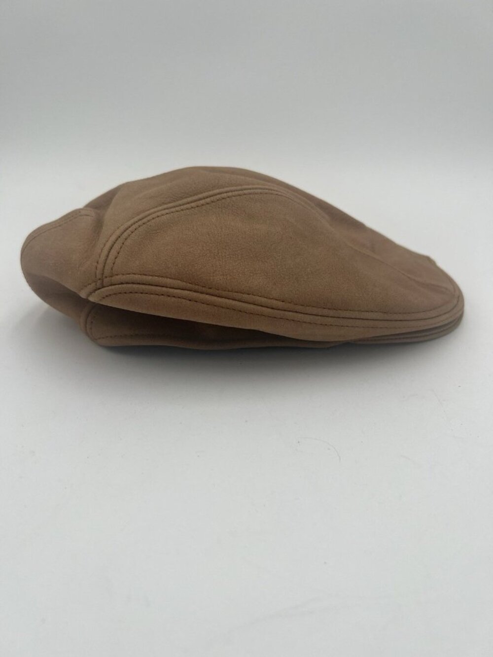 Stetson Newsboy Cap L/XL Camel Brown Genuine Leather Made USA Cabbie Hat Mens